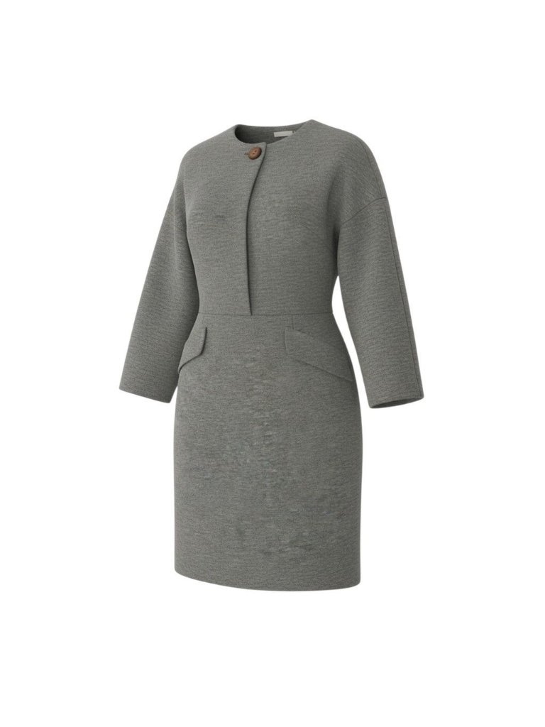 Fendi Long Sleeve Dress Wool Knee Length Gray